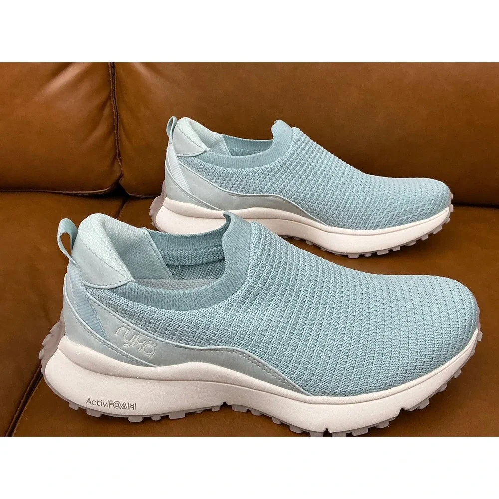 Ryka Jumpstart Sneaker Womens 7W Blue New Washable Stretch Knit Slip-On